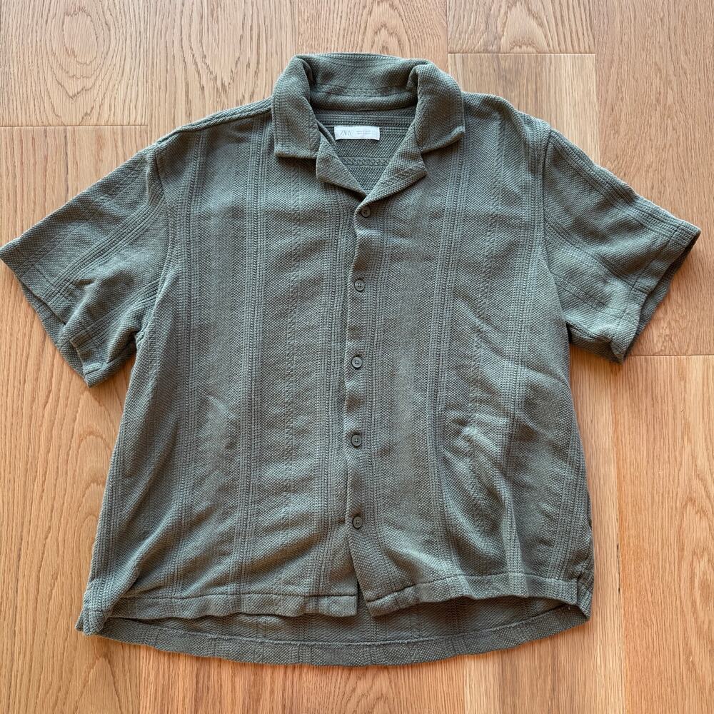 Mens Zara Olive Green Button Down Shirt XL